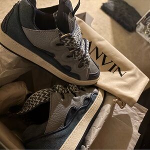 Lanvin Men's Blue and Gray Textured Sneakers